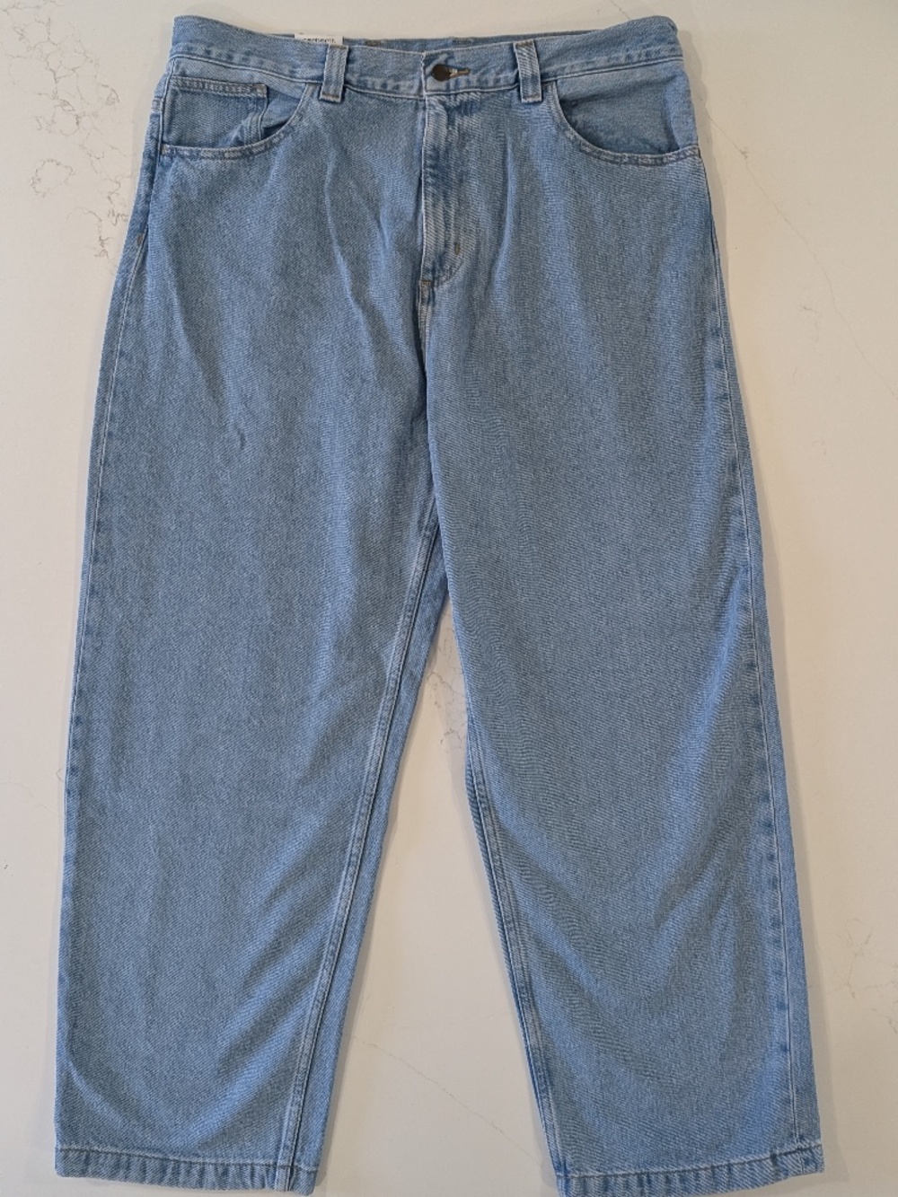 Carhartt WIP Brandon Pant NWT L Light Blue Stone Bleached Loose Straight Jeans